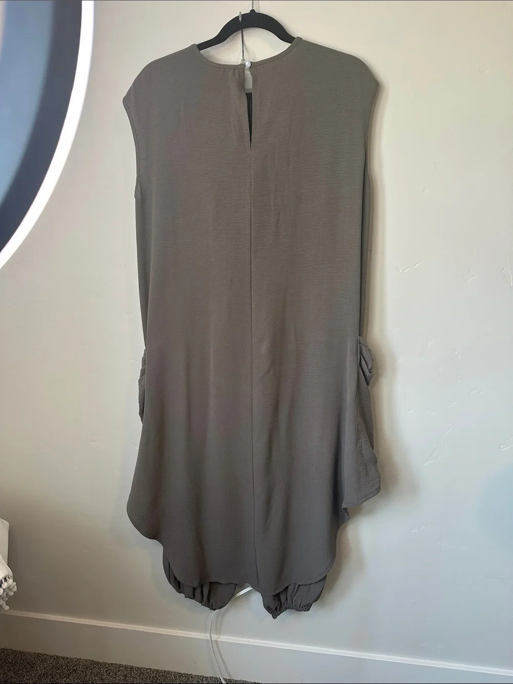 Relaxed Sleeveless Tunic & Harem Pants Set - Taupe Olive Brown M NEW